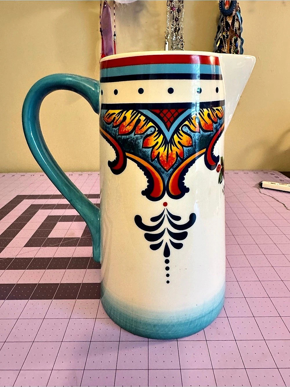 Euro Ceramica Zanzibar 2.5L Pitcher Ceramic in White & Blue